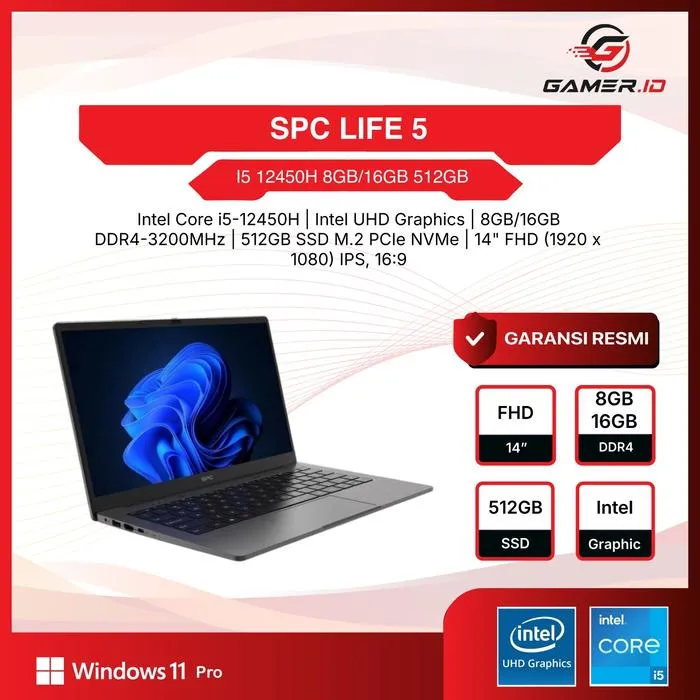 SPC LIFE 5 I5 12450H RAM 16GB SSD 512GB W11 PRO 14" FHD IPS - 8GB, NORMAL | Lazada Indonesia