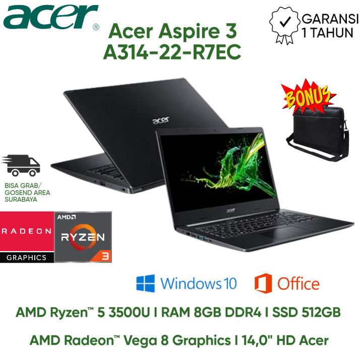 PROMO LAPTOP Acer Aspire 3 A314-22-R7EC AMD RYZEN 5 RAM 8GB SSD 512GB LAYAR 14" AMD Radeon GARANSI 1 TAHUN