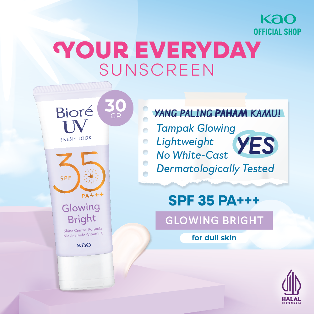 Jual Biore UV Fresh Look Sunscreen Glowing Bright SPF 35 PA +++ 30 gr Sunscreen Wajah | Shopee Indonesia