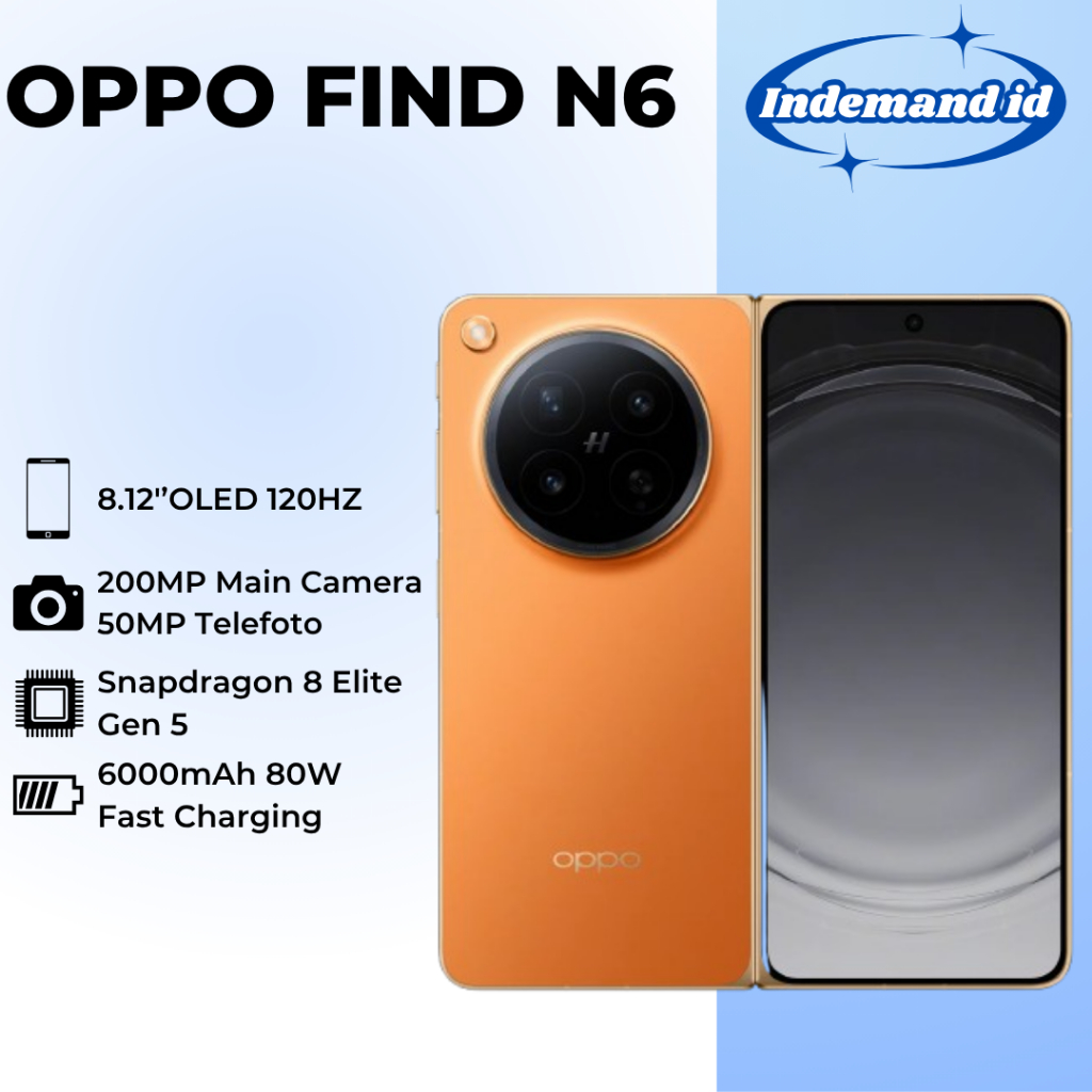 Jual Oppo Find N6 5G 8,12''OLED 120HZ Snapdragon 8 Elite Gen 5 6000mAh 80W 200MP Main 50MP Telefoto | Shopee Indonesia