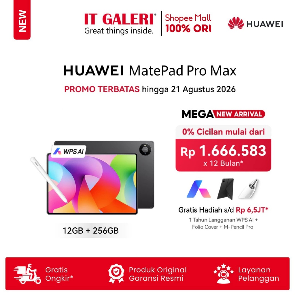 Jual [BARU | 2026] HUAWEI MatePad Pro Max Tablet | up to 12GB + 512GB/ 256GB | AI-powered PC-Level WPS | Ultra-thin Flagship Design | | Shopee Indonesia