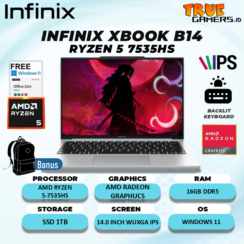 Jual Laptop Infinix XBOOK B14 Ryzen 5 7535HS RAM 16GB SSD 1TB Windows 11+Office Home 14.0inch Wuxga IPS | Shopee Indonesia