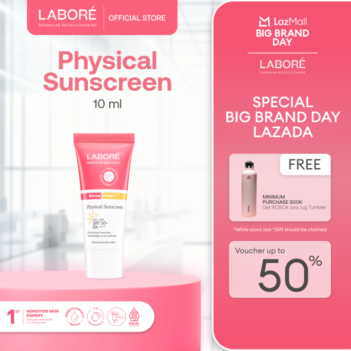 LABORÉ Sensitive Skin Care BiomeProtect Physical Sunscreen SPF 50+ PA++++ 10ml - Sunscreen Ringan Cocok Aman Kulit Sensitif Anak Kids Melindungi Sinar UVA UVB Mudah Meresap Tidak Aneh Whitecast Skincare Face Best Seller Skincare Viral Pyschal SS Labore