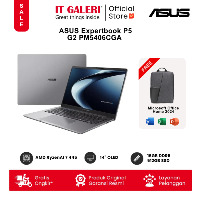 Jual Asus Expertbook P5 G2 PM5406CGA-SF7150WS/Ryzen AI 7-445/16GB/512GB SSD/14 WUXGA OLED/Win 11 Home+OHM 2024+M365/Misty Grey | Shopee Indonesia