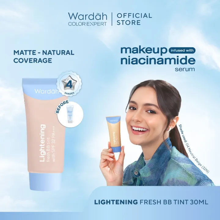 WARDAH BB Tint Lightening Fresh BB Tint 30ml - Base Makeup Super Ringan yang Diformulasikan dengan SPF 32 PA+++ dan Serum Niacinamide Untuk Hasil Makeup Flawless dan Cerah - Foundation - Makeup