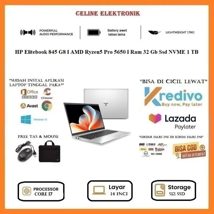 HP Elitebook 845 G8 I AMD Ryzen5 Pro 5650 I Ram 32 Gb Ssd NVME 1 TB FREE TAS DAN MOSUE | Lazada Indonesia