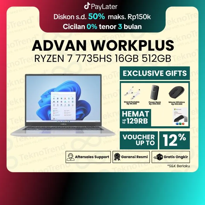 ADVAN Laptop Workplus AMD RYZEN 7 7735HS 16GB 512GB 14'' FHD Work Plus - NON BUNDLING | Lazada Indonesia