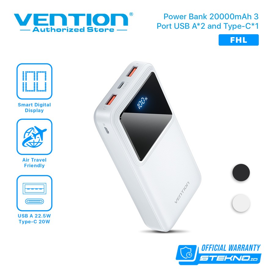 Jual Vention Powerbank 20.000 mAh Fast Charging LED Display QC PD 22.5w 20000mAh USB Type C 20000 20rb Power Bank | Shopee Indonesia