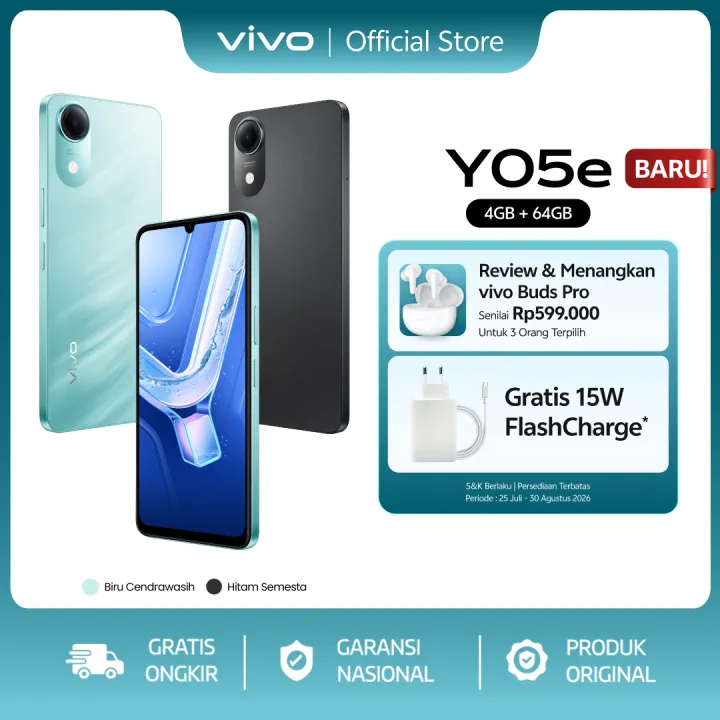 [NEW LAUNCH] vivo Y05e - Baterai Besar 5150 mAh, Tahan Banting Ekstrem, Tahan Hujan IP64, Desain Trendi, Layar Besar 6.74", OriginOS 6, 200% Audio Booster | Lazada Indonesia