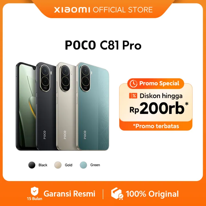 POCO C81 Pro (4GB/128G) (4GB/64GB) | Layar imersif 6.9" | Baterai besar 6000mAh (Typ) | Ditenagai Xiaomi HyperOS | Prosesor kuat octa-core | Desain ramping dan elegan | 13MP kamera ganda AI | HP 1 Jutaan [Xiaomi Official Store] | Lazada Indonesia