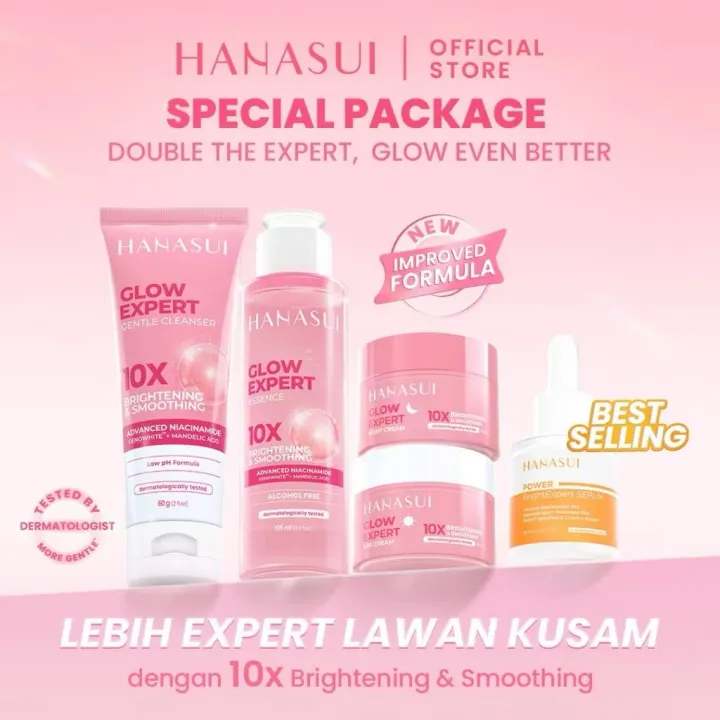 PROMO[Special Package] Hanasui Double Expert Glow Better Set 4 pcs + Power Bright Expert Serum - Real 10% Advance Nianicinamide Mencerahkan Wajah Kurangi Bintik Hitam Bekas Jerawat New Improved Formula