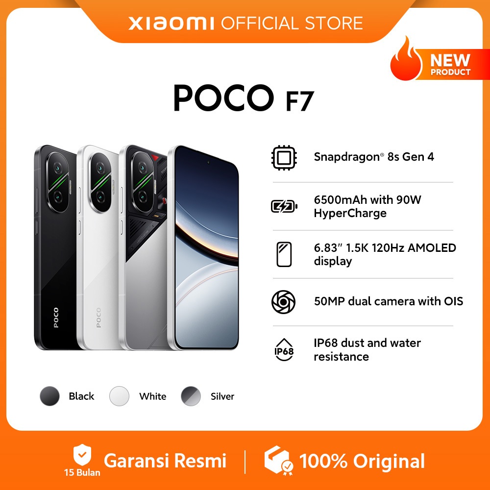 Jual POCO F7 (12/512GB) | Snapdragon® 8s Gen 4 | 6500mAh with 90W HyperCharge | 6.83" 1.5K 120Hz AMOLED display | 50MP dual camera with OIS | IP68 dust and water resistance [Official Store] | Shopee Indonesia
