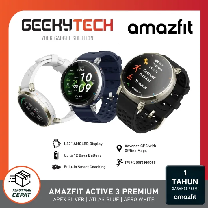 Amazfit Active 3 Premium Smart Watch 45mm Amoled Display GPS - Garansi RESMI 1 Tahun | Lazada Indonesia