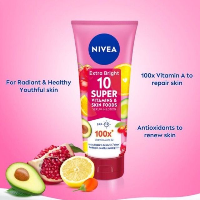 NIVEA EXTRA BRIGHT 10 SUPER VITAMINS & SKIN FOOD SERUM 180ML | Lazada Indonesia