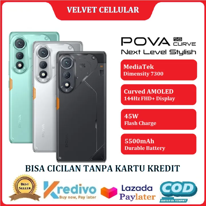 TECNO POVA Curve 5G Ram [8GB/256GB] Mediatek D7300 Ultimate 5G, 6,78" Curved AMOLED Display - Bisa Cicilan Tanpa Kartu Kredit - HP Murah - Garansi Resmi 1 Tahun ( Kredivo, Laz Pay Later, Bisa COD, Original ) | Lazada Indonesia