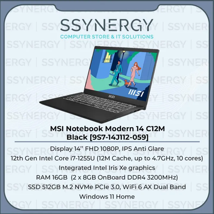 LAPTOP MSI MODERN 14 C12M 9S7 14J112 059 INTEL i7 RAM 16GB 512GB | Lazada Indonesia