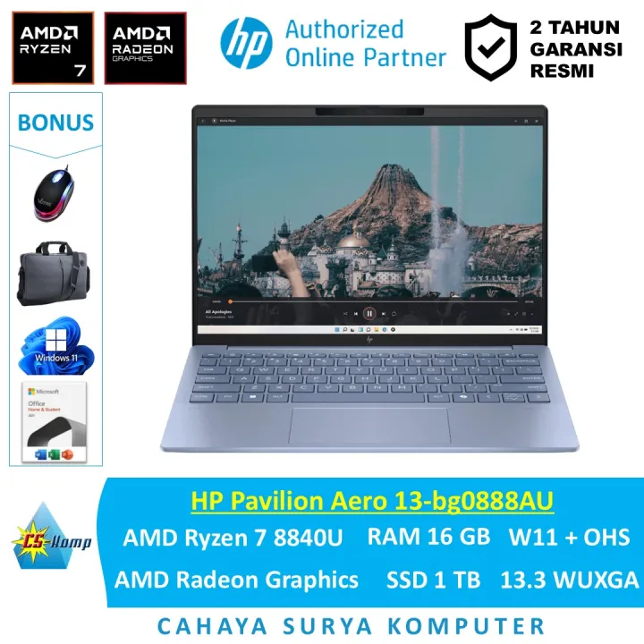 HP Pavilion Aero 13-BG0888AU - A0DH5PA AMD Ryzen 7 8840U RAM 16GB SSD 1TB AMD Radeon Graphics W11 OHS 13.3 WUXGA | Lazada Indonesia