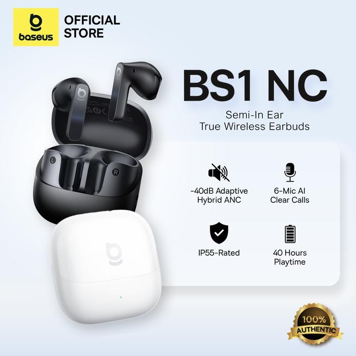 Baseus Bass BS1 NC Noise-Cancelling ANC Semi-in-Ear True Wireless Earbuds Bluetooth 6.0 Earphone Earbuds - Gema Audio | Lazada Indonesia
