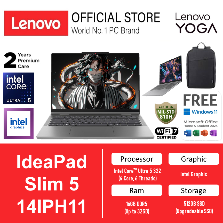 Jual Lenovo IdeaPad Slim 3 14IPH11 Intel Core Ultra 5 322 - Ram 16GB 512GB SSD Windows 11 Home + Office 14.0 Inch WUXGA -3BID | Shopee Indonesia