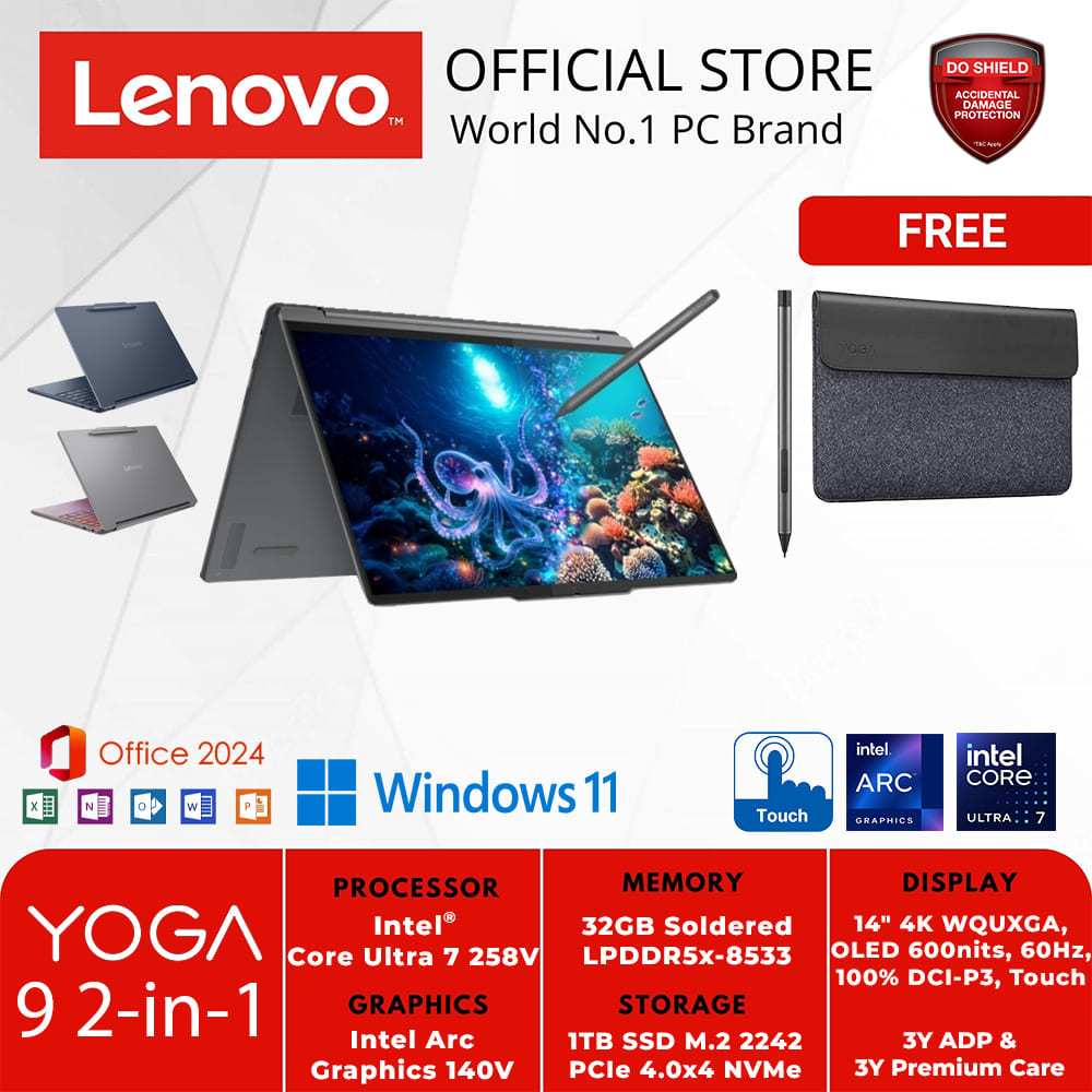 Jual LENOVO YOGA 9i 2-in-1 14ILL10 25ID 26ID 49ID 4EID INTEL CORE ULTRA 7 258V 32GB 1TB OLED WIN11 + OH 2024 + Lenovo AI Now AURA EDITION | Shopee Indonesia