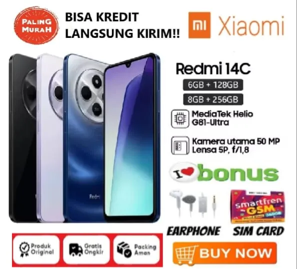 Xiaomi Redmi 14C 6GB/128GB&8GB/256GB Layar 6.88" Refresh Rate 120Hz Garansi FULLSET | Lazada Indonesia