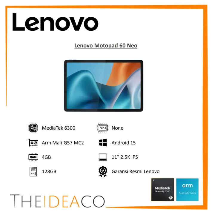 Lenovo Motopad 60 Neo ZAGV0000ID MediaTek Dimensity 6300 4GB 128GB 11" Touch Android 15 | Lazada Indonesia