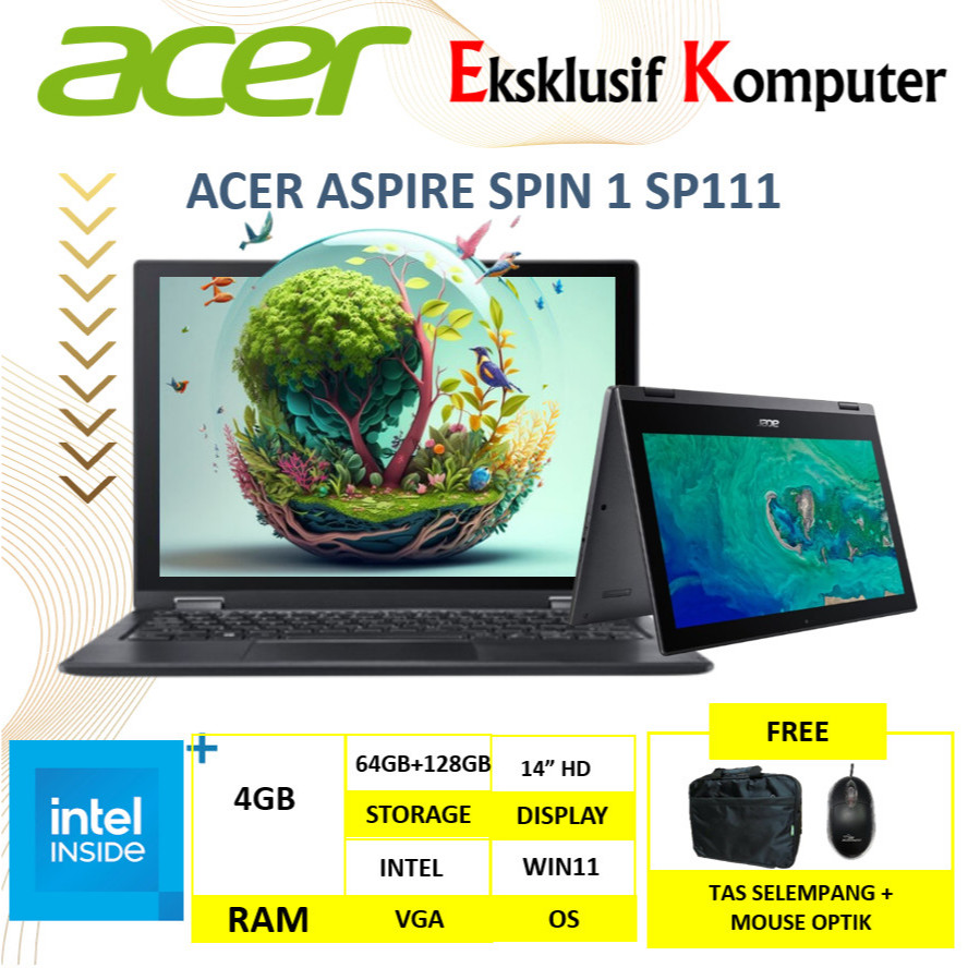 Jual Laptop Acer Aspire Spin 1 SP111 Intel N4100 4GB 128GB 11" Touchscreen Windows 11 Home | Shopee Indonesia