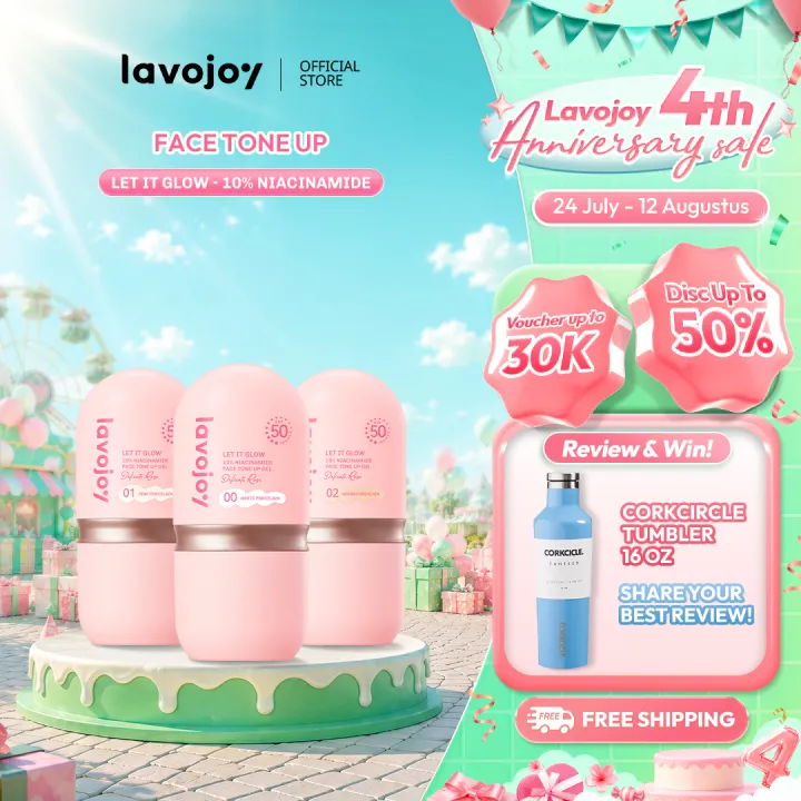 [NEW LAUNCH] lavojoy Let It Glow 10% Niacinamide Face Tone Up Gel Delicate Rose SPF50 PA++++| 3in1 toneup wajah + primer+sunscreen | Instant tone up and even skin tone in just 5 seconds | Skin-like finish with no whitecast | UV & Pollution Protection | So