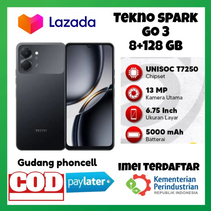 Tecno Spark Go 3 8+128 GB 5000 mAh Layar 6.67 in Chipset Unisoc T7250 Kamera 13 MP Garansi 1 Tahun Resmi | Lazada Indonesia