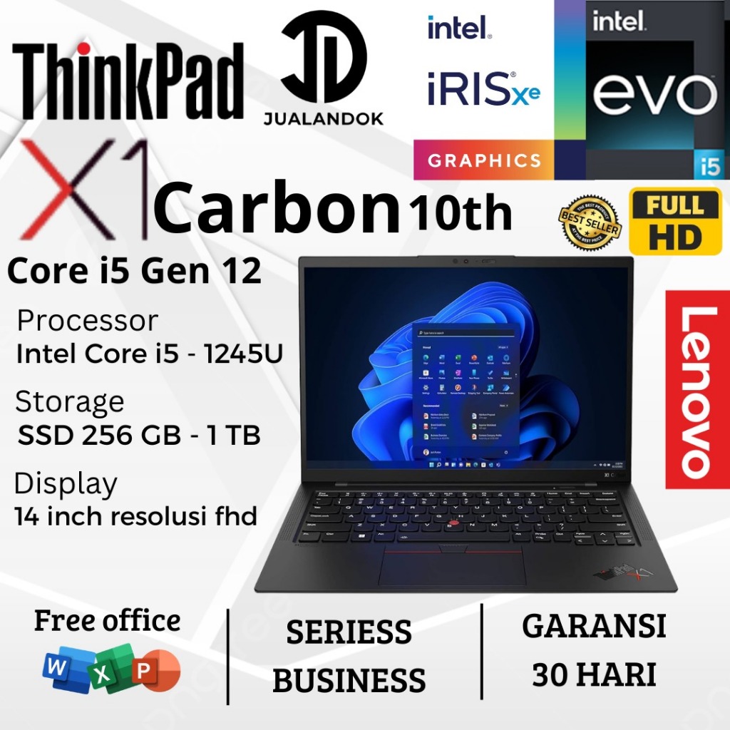 Jual Laptop Lenovo ThinkPad X1 Carbon 10th Core i5 Gen 12 - RAM 32GB - SSD 1TB - 14 inch - TouchSCreen - Specialist Business - Windwos 11 PRO | Shopee Indonesia
