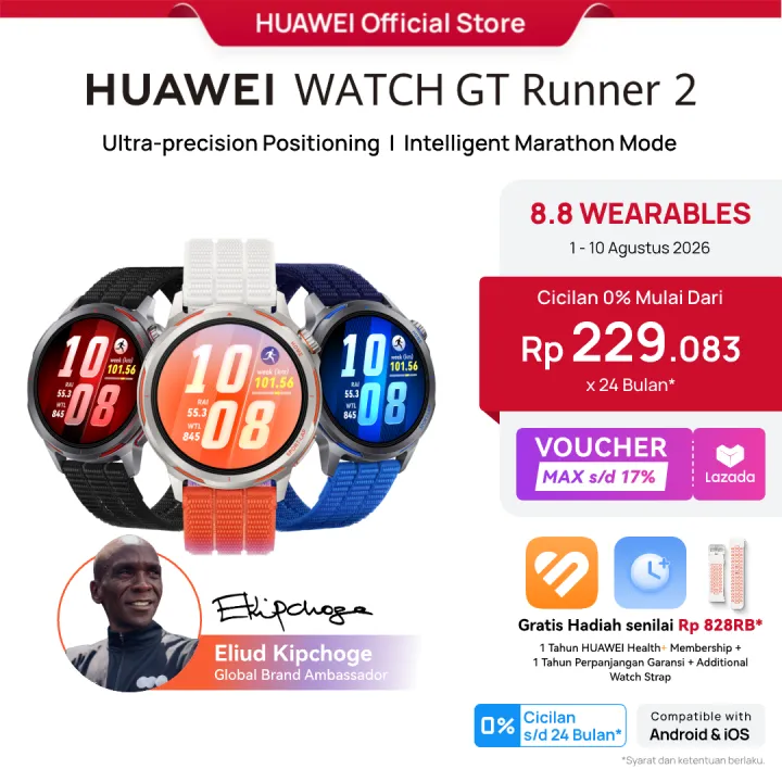[8.8 s/d 17% + 200RB*] HUAWEI WATCH GT Runner 2 Smartwatch l Ultra-Precise Positioning & Heart Rate l Intelligent Marathon Mode l Slim with Titanium | Lazada Indonesia