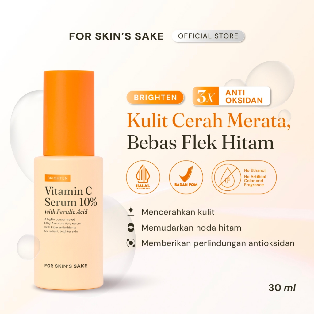 Jual For Skin's Sake FSS Vitamin C Serum Mencerahkan Kulit Memudarkan Bekas Jerawat with Triple Antioxidants Vitamin C + Ferulic Acid + Vitamin E | Shopee Indonesia