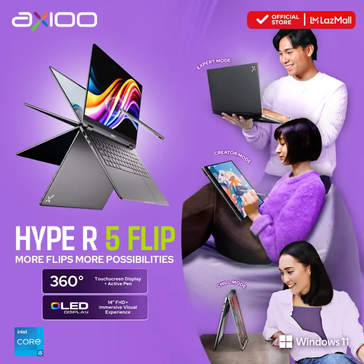 Axioo Laptop 2 in 1 Touchscreen Hype R5 FLIP OLED Intel i5-1235U/24GB/512GB/FHD+ OLED | Lazada Indonesia