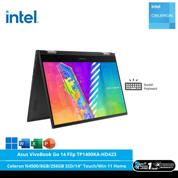 Asus VivoBook Go 14 Flip TP1400KA-HD423 [Intel Celeron N4500/8GB/256GB SSD/14″ Touch/Win 11 Home+OHS 2021/Quiet Blue] | Lazada Indonesia