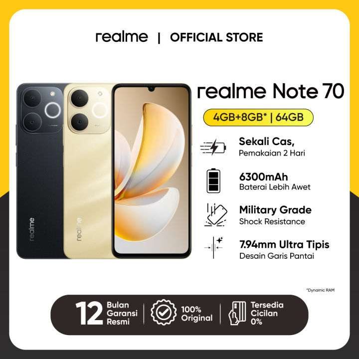 realme Note 70 4GB+8GB*|64GB (6300mAh Battery | Military Grade Shock Resistance | 7.94mm ultra tipis | Pulse Light) | Lazada Indonesia