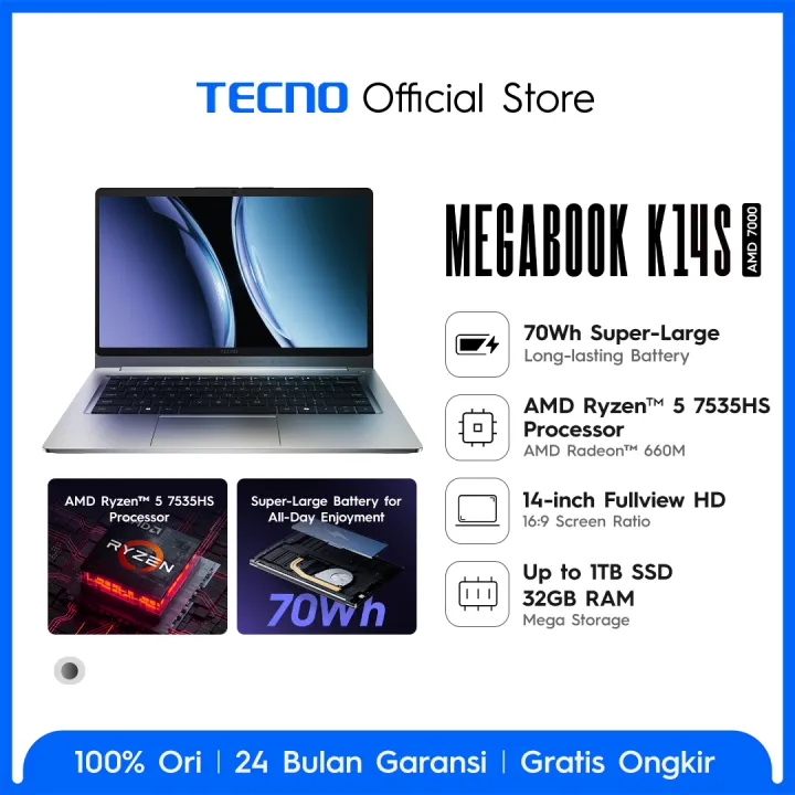 TECNO MEGABOOK K14S AMD Ryzen™ 5 - 7535HS 8 + 512 GB - LAPTOP TECNO | Lazada Indonesia