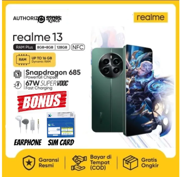 realme 13 8GB+8GB|256GB | 120Hz AMOLED Display | 67W SUPERVOOC Charge | 5000mAh Battery | Snapdragon 685 Chipset | Lazada Indonesia