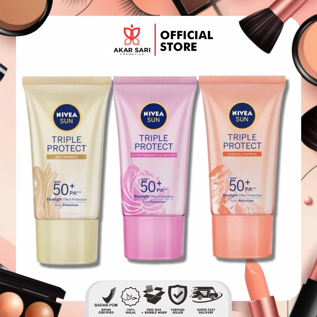 Jual NIVEA SUN TRIPLE PROTECT SPF 50 PA++++ OIL CONTROL l ANTI WRINKLE | EXTRA RADIANCE & SMOOTH - 40ml | Shopee Indonesia