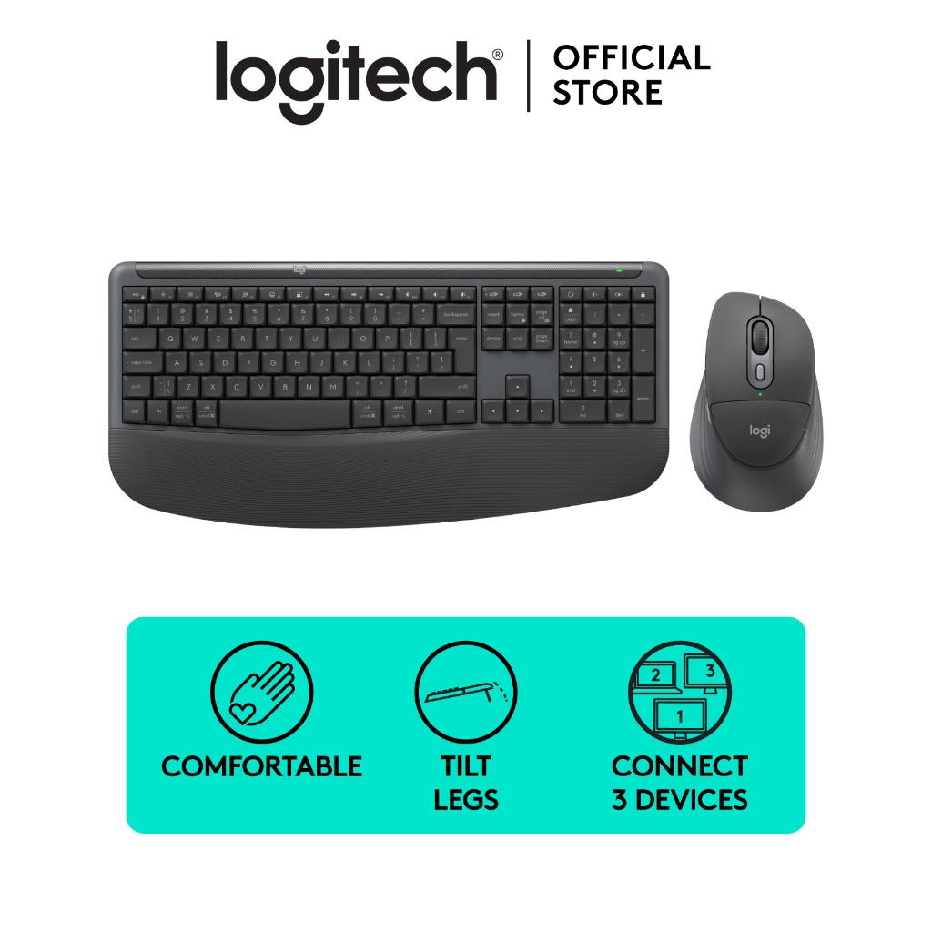 Jual Logitech Signature Comfort Plus Combo MK880 Wireless Keyboard and Mouse Combo, Keyboard Nyaman Ukuran Penuh dengan Sandaran Telapak Tangan, Klik Senyap, Bluetooth, untuk Windows dan macOS | Shopee Indonesia