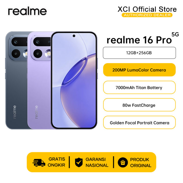 [ Official Store ] realme 16 Pro 5G 12/256GB (12+14GB Extended RAM) 7000mAh + 80W Ultra Charge | Lazada Indonesia