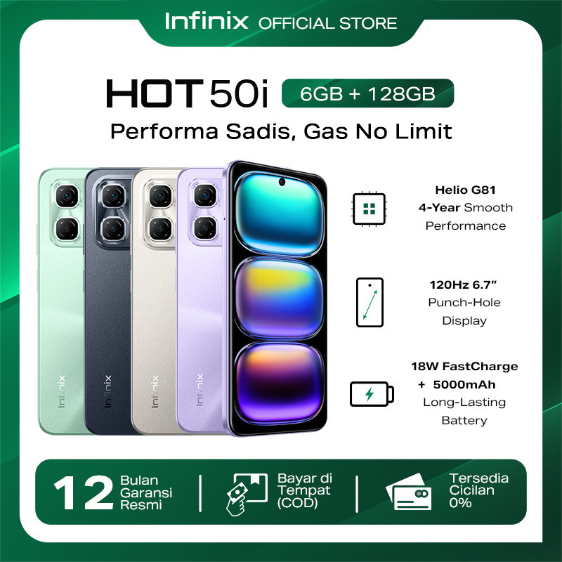 Jual Infinix Hot 50i 6/128GB - Up to 12GB Extended RAM - Helio G81 - 6.7 inch 120Hz Punch Hole Display - 48MP AI Lens - 5000 mAh | Shopee Indonesia