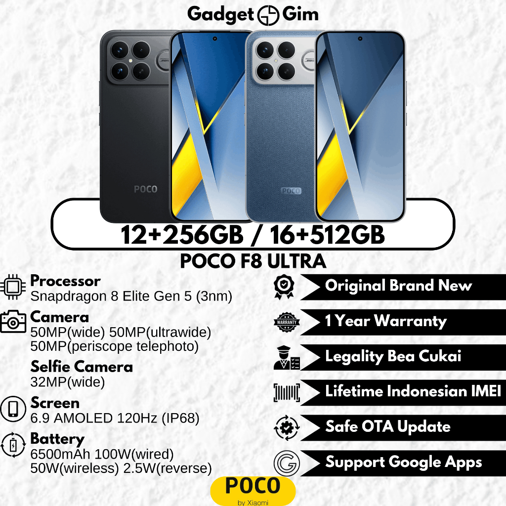 Jual Poco F8 Ultra 5G 16GB 512GB Snapdragon 8 Elite Gen 5 50MP 120Hz 6500mAh 100W IP68 BNIB Garansi ORI | Shopee Indonesia