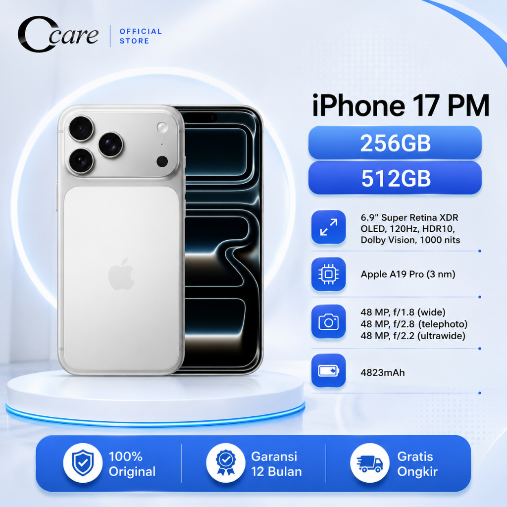 Jual iPhone 17 Pro Max 256GB | 512GB | A19 Pro | Super Retina XDR OLED 6.9 inches | 4823mAh | Garansi Resmi | Shopee Indonesia