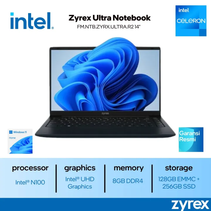 Zyrex Ultra Notebook [Intel N100/ 14" FHD 1920x1080/ 8GB/ eMMC 128Gb + 256Gb SSD/ Win 11] | Lazada Indonesia