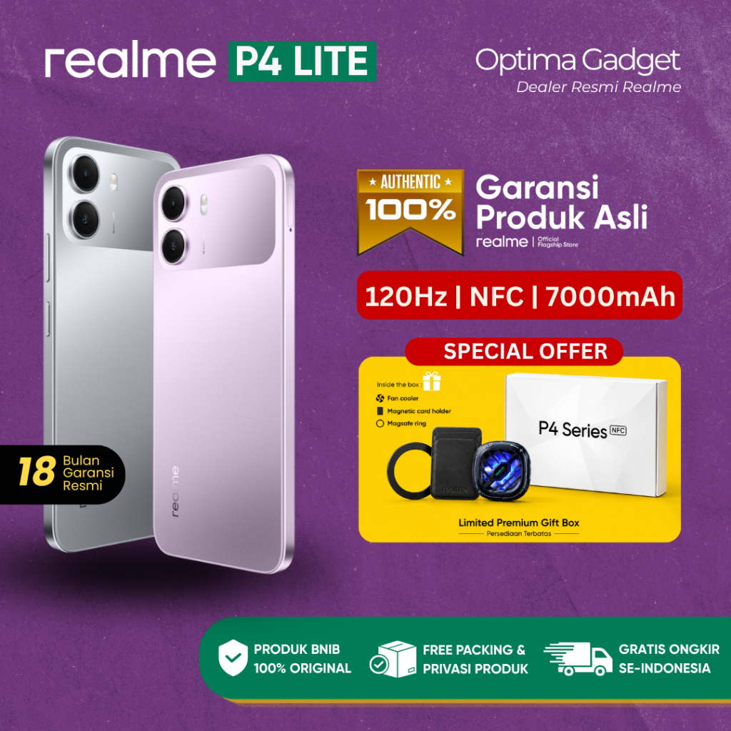 Jual [TERMURAH] BNIB realme P4 Lite 4GB RAM 64GB 128GB 256GB INTERNAL | 7000mAh Battery | 120Hz Display | GARANSI RESMI | Shopee Indonesia