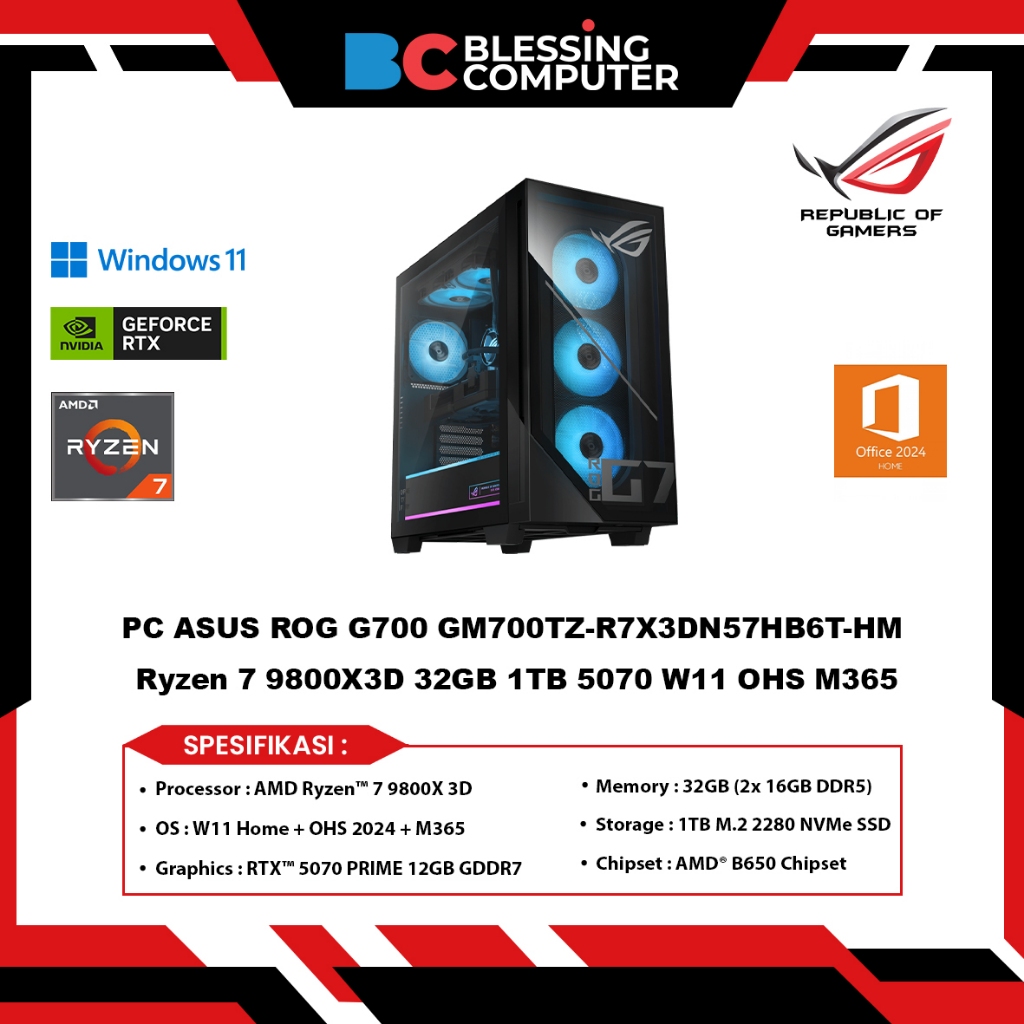 Jual PC ASUS ROG G700 GM700TZ R7X3DN57HB6T HM Ryzen 7 9800X3D 32GB 1TB 5070 W11 OHS M365 BLACK | Shopee Indonesia