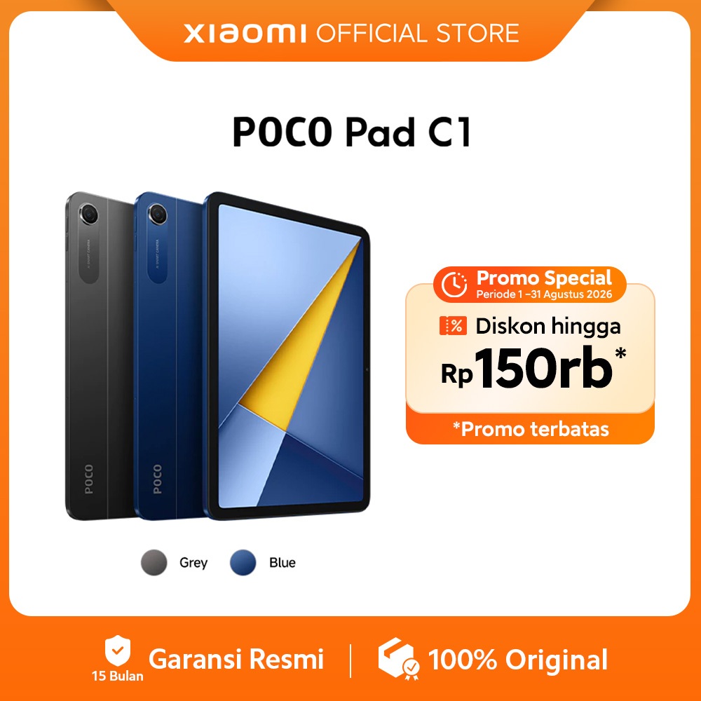 Jual POCO Pad C1 (4GB/64GB) | 9.7" 2K 120Hz layar super-jernih | Baterai besar 7600mAh (typ) | Snapdragon® 6s 4G Gen 2 | Ditenagai Xiaomi HyperOS 3 | Tablet android [Xiaomi Official Store] | Shopee Indonesia