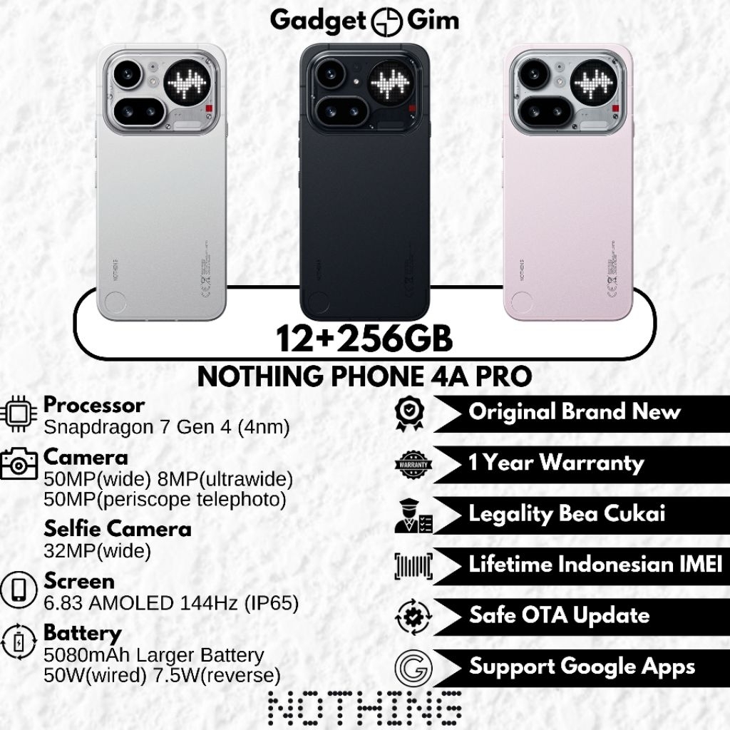 Jual Nothing Phone 4a Pro 5G 12GB 256GB Snapdragon 7 Gen 4 50MP 144Hz 5080mAh 50W IP65 BNIB Garansi ORI | Shopee Indonesia