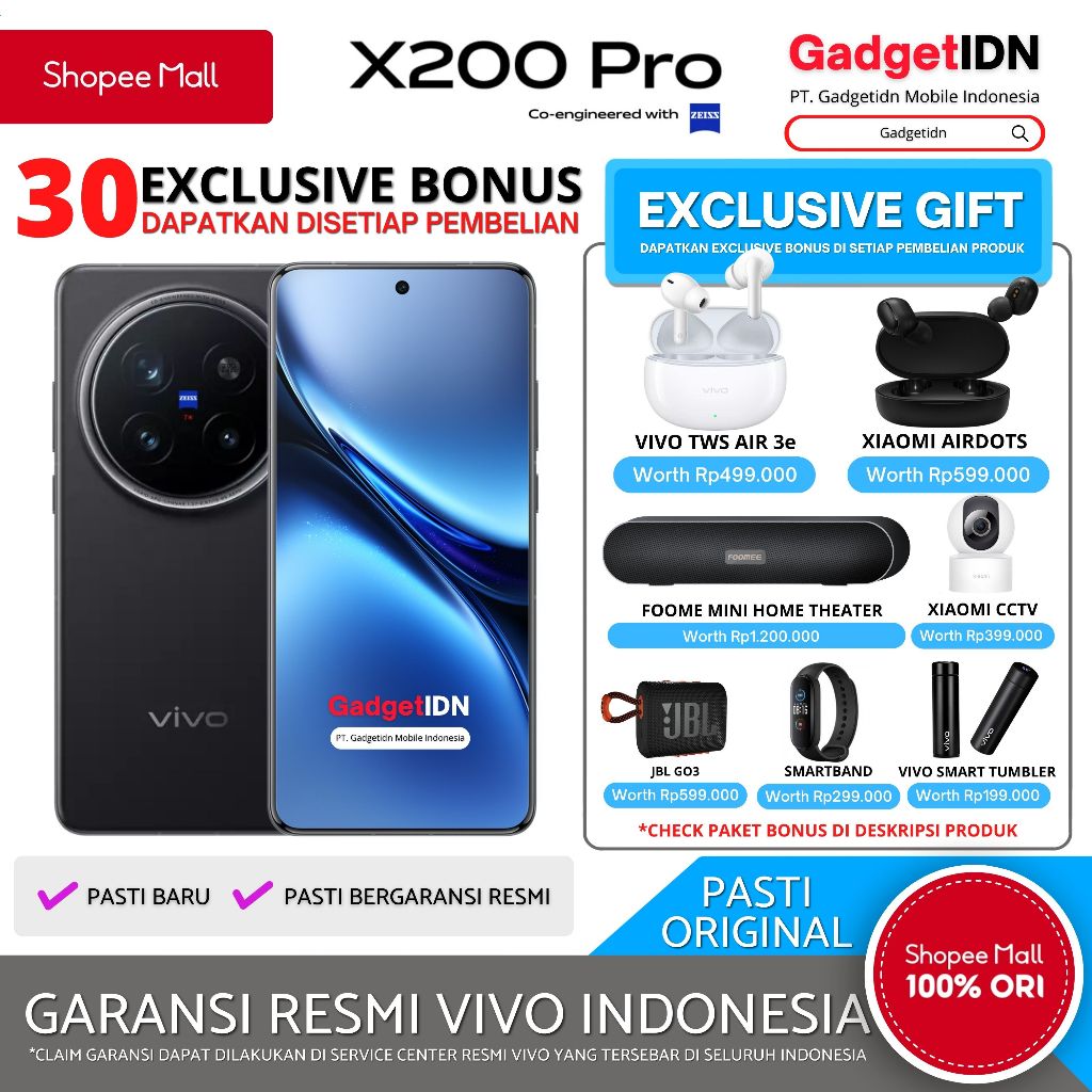 Jual VIVO X200 Pro 16/512GB ( +16GB Extended Ram ) Garansi Resmi Vivo Indonesia | Shopee Indonesia