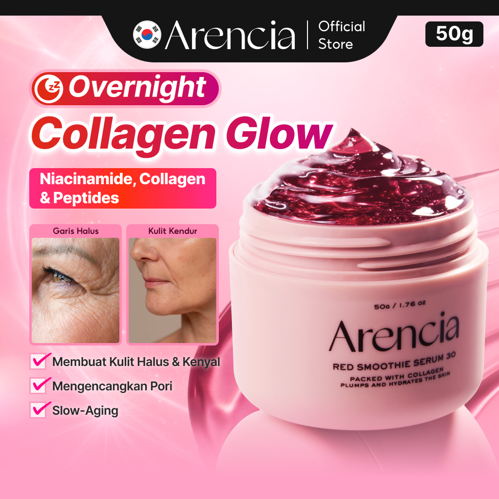 Jual [HARGASPESIAL] ARENCIA Red Smoothie Serum 30 PORE&COLLAGEN 2-IN-1SERUM OVERNIGHT MASK + SERUM | Shopee Indonesia
